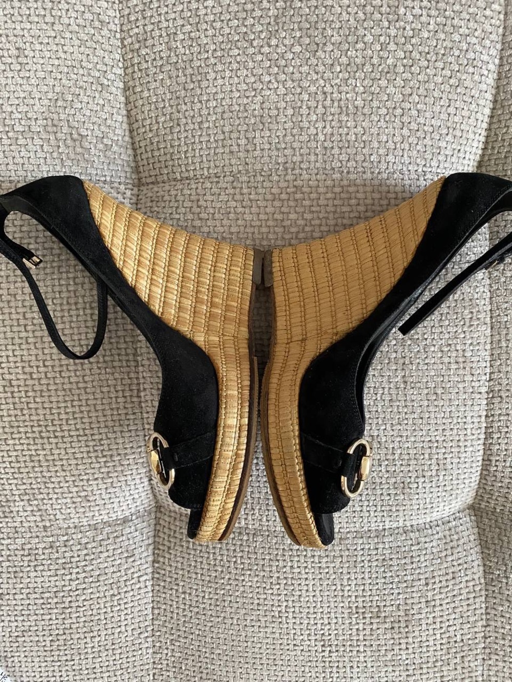 Gucci Black Suede Horsebit Wedge Espadrille Platform Sandals - Picture 6 of 16